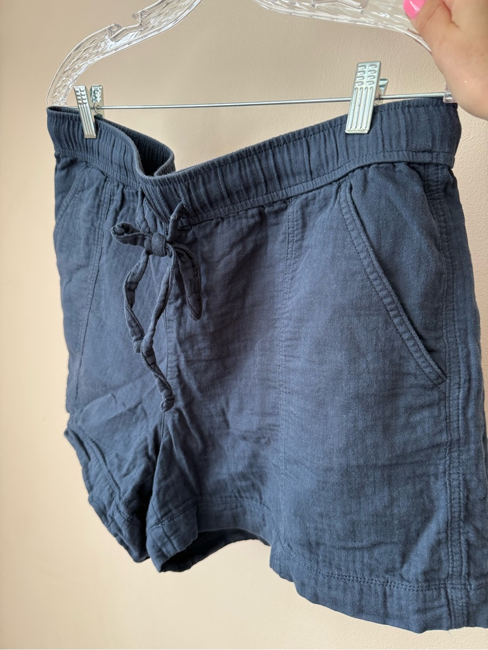 LOFT Navy Drawstring Linen-Blend Athletic Shorts
